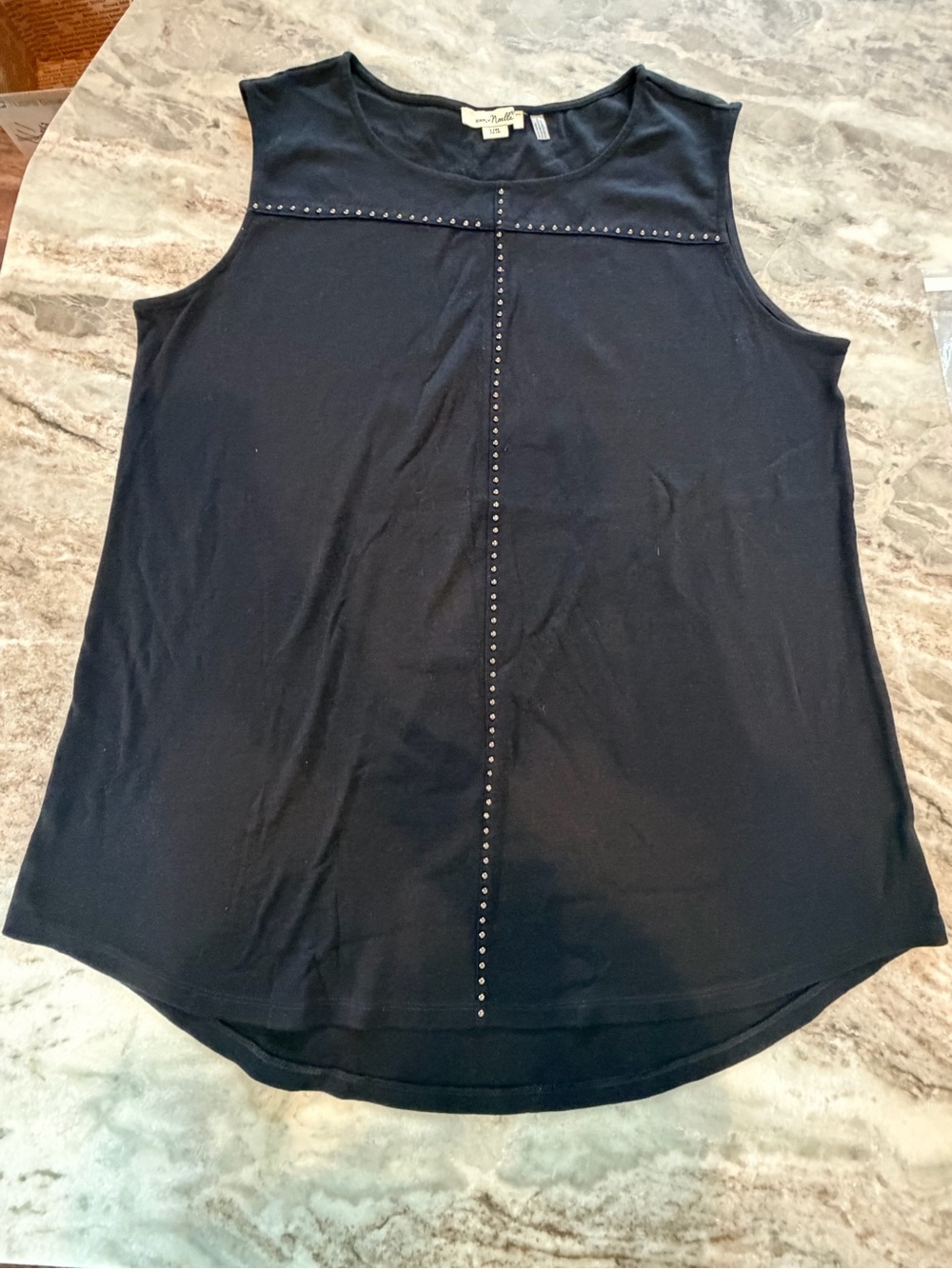 Simply Noelle Black Studded Sleeveless Top L XL High Low Hem Casual